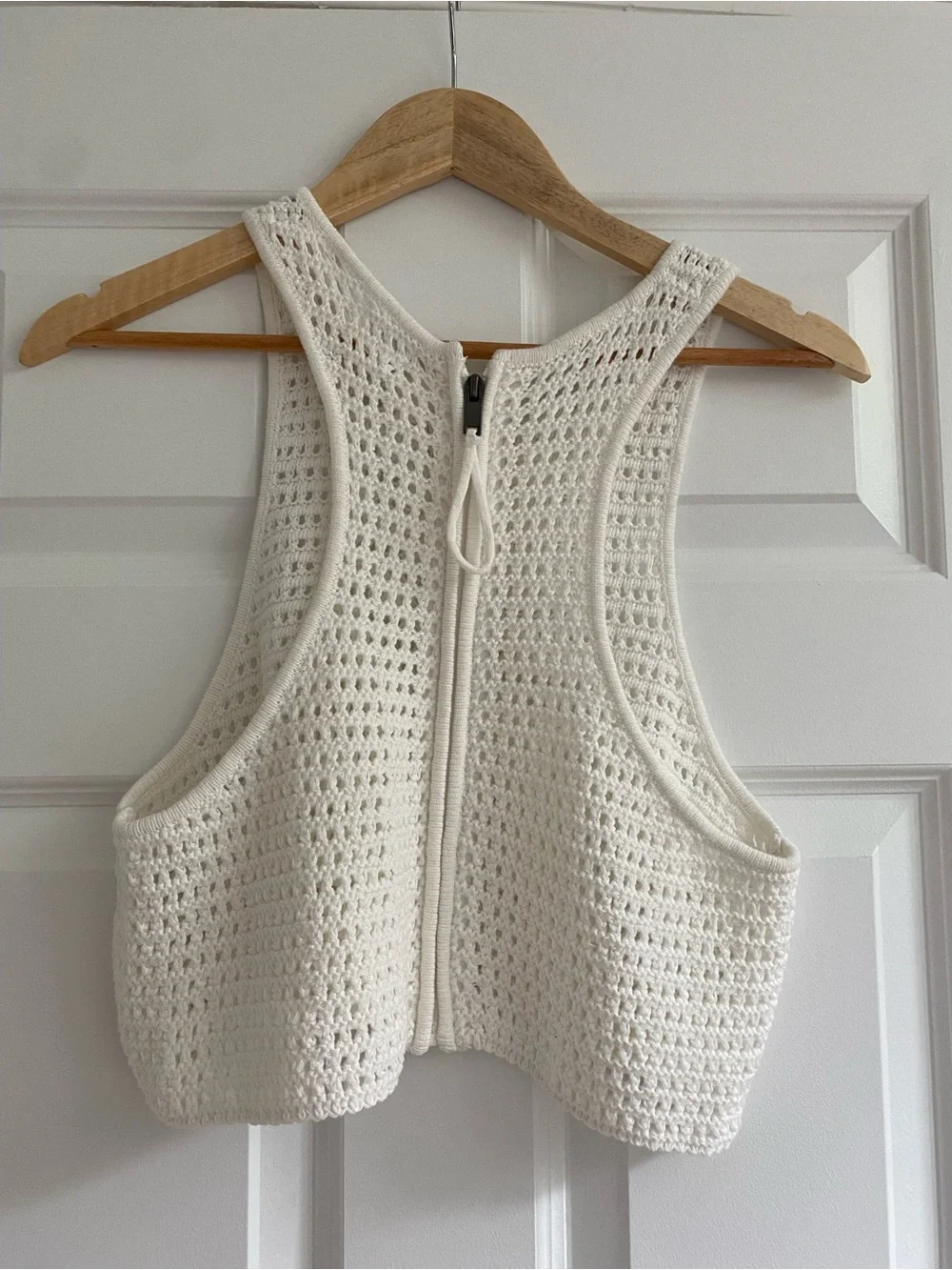 Y2K Cotton On Cream Crochet Crop Racerback Tank Top, Sz L